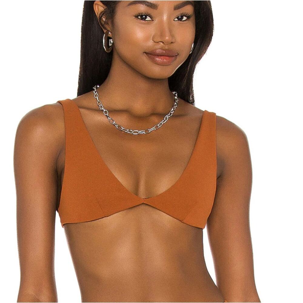 HAIGHT. Copper Brown Triangle Bikini Top SMALL Minimal Designer Crepe  $139 NEW